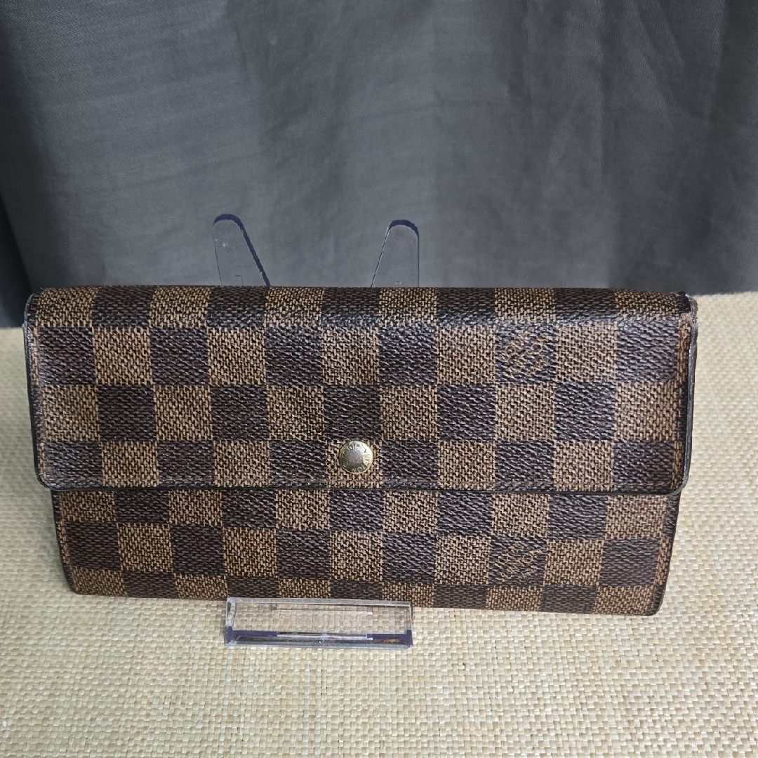 Louis Vuitton Wallet With Signature Damier Ebene Canvas Vguc